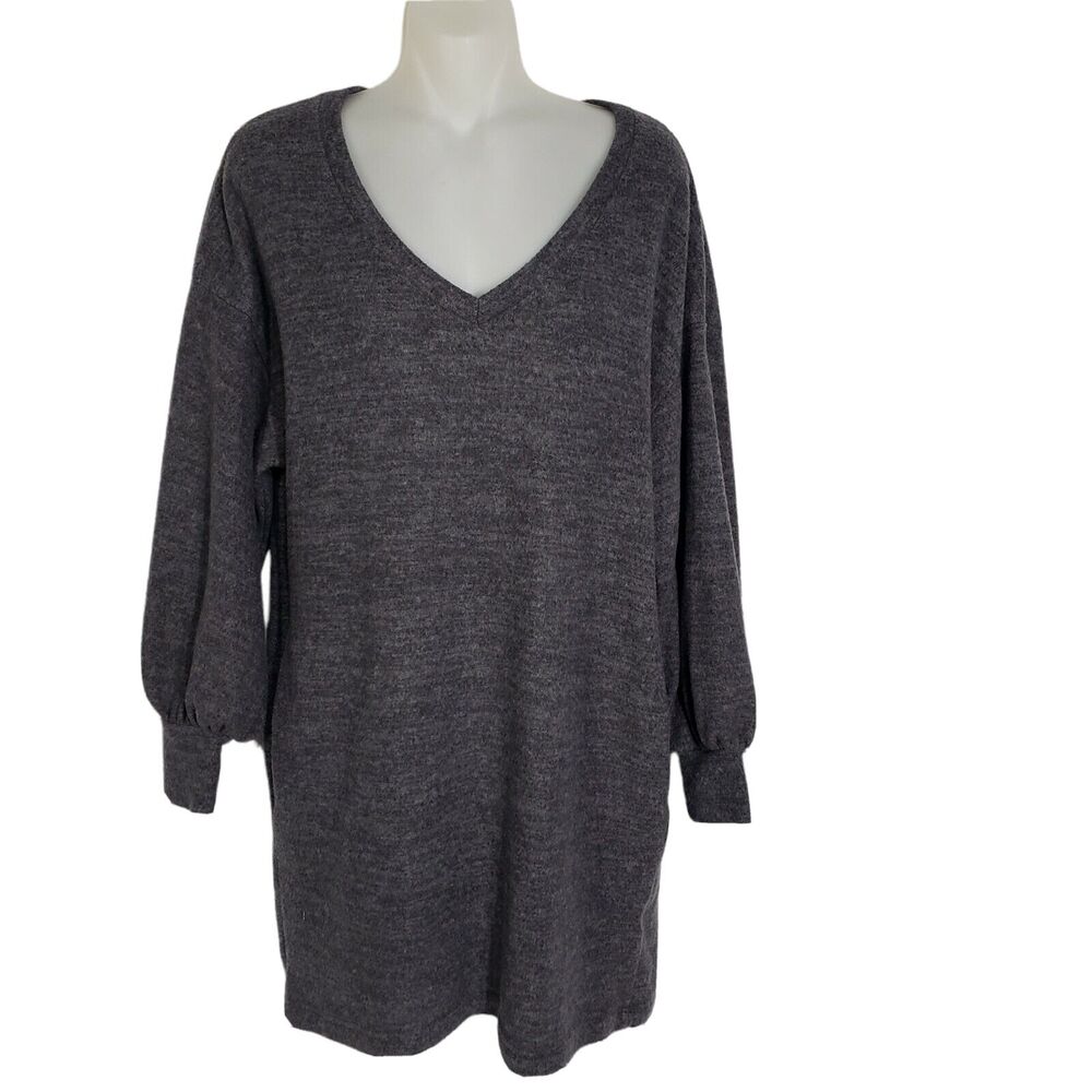 Lush Womens Sweater Dress Small Gray V Neck Long Cuffed Dolman Sleeves Pockets